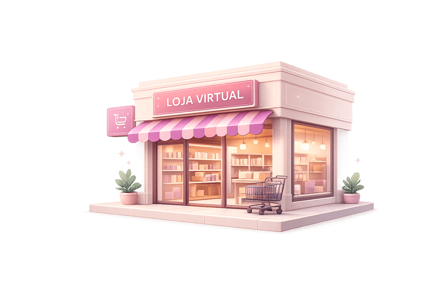 Loja virtual em tons rosa e pêssego, representando o cenário prático de comércio do Data Journey